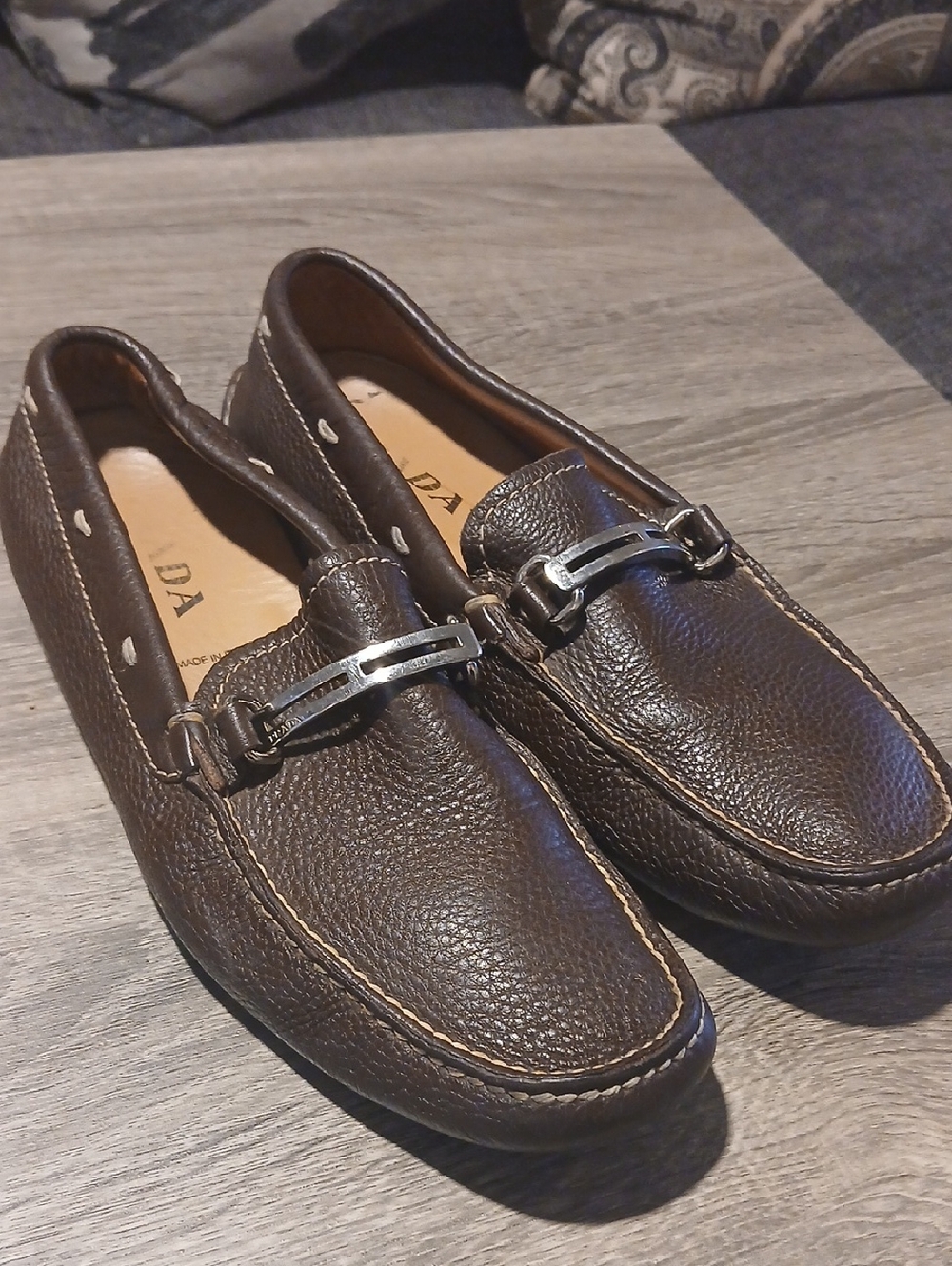 🔥 PRADA Brown Pebbled Leather Driving Loafers 🔥